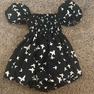 Girls puff sleeve butterfly print bubble hem smocked romper